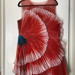 Red and Pink Pleated flower Dress
